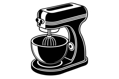 Vintage-style black and white illustration of a stand mixer. clipart