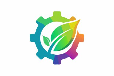 Colorful gear and leaf logo representing sustainable technology clipart