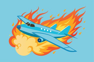 Cartoon Airplane on Fire in the Sky clipart