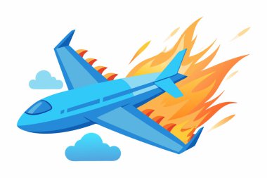 Cartoon Airplane on Fire in the Sky clipart