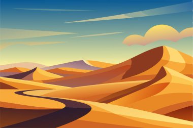 Colorful Desert Landscape with Sand Dunes and Mountains clipart