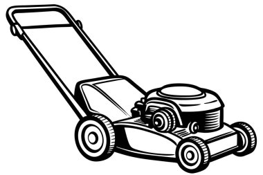 Simple black and white illustration of a lawn mower. clipart