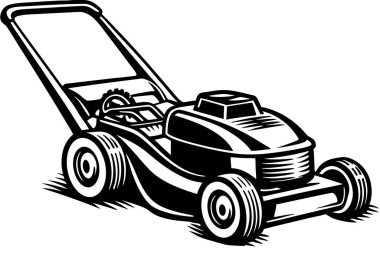 Simple black and white illustration of a lawn mower. clipart