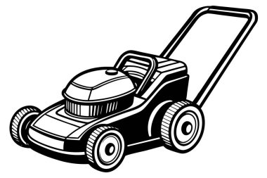 Simple black and white illustration of a lawn mower. clipart