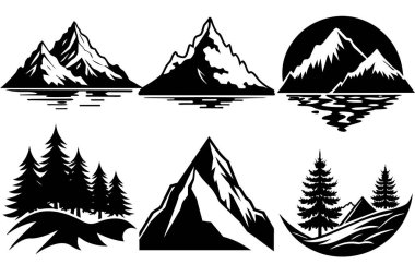 Six Silhouettes of Majestic Mountain Sceneries clipart