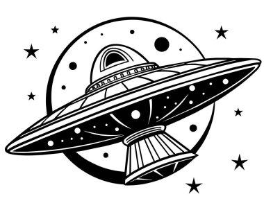 Uzayda Gizemli UFO, Vintage Style Illustration