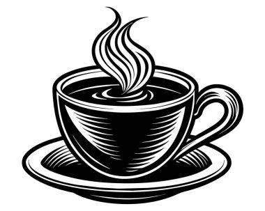 Steaming Black Coffee in a Vintage Cup and Saucer clipart