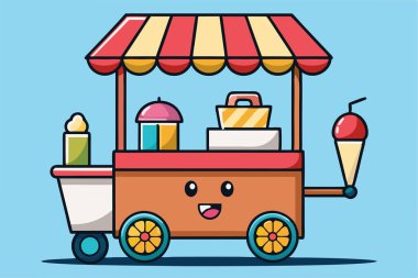 Colorful Ice Cream Cart with Treats Ready for Sale clipart