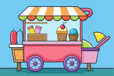 Colorful Ice Cream Cart with Treats Ready for Sale clipart