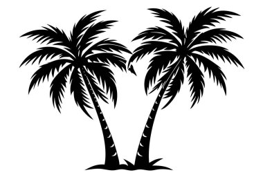 Striking Black and White Silhouette of Two Palm Trees clipart