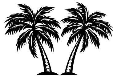 Two Silhouetted Palm Trees Against a White Background clipart