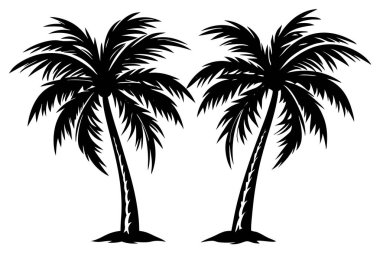 Two Silhouetted Palm Trees Against a White Background clipart