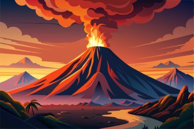 Erupting Volcano, Dramatic Landscape Scene clipart