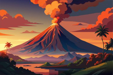 Erupting Volcano, Dramatic Landscape Scene clipart