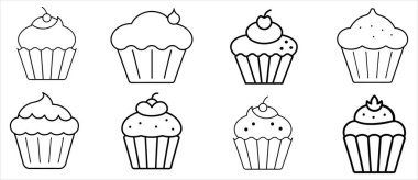 Six Simple Black and White Cupcake Illustrations for Coloring clipart