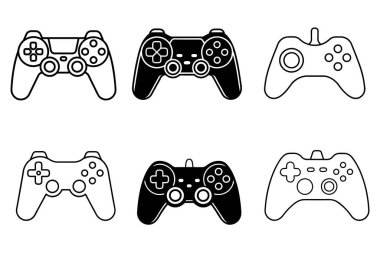 Simple Black and White Video Game Controller Icons clipart