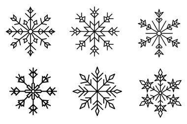 Six Different Line Art Snowflake Designs clipart