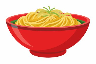 Vibrant Illustration of Noodles in a Red Bowl clipart