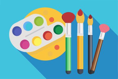 Renkli sanat paleti ve boya fırçaları grafik tasarımı