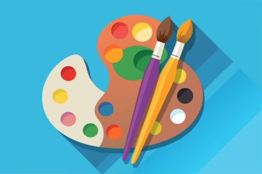 Renkli sanat paleti ve boya fırçaları grafik tasarımı