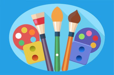 Renkli sanat paleti ve boya fırçaları grafik tasarımı