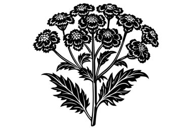 Detailed Black and White Illustration of a Floral Bouquet clipart