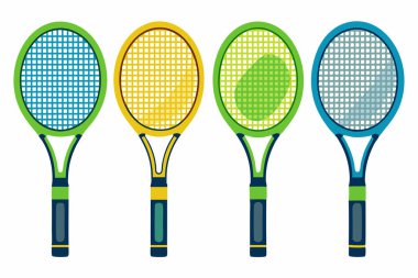 Dört Renkli Tenis Raketi Oynamaya Hazır