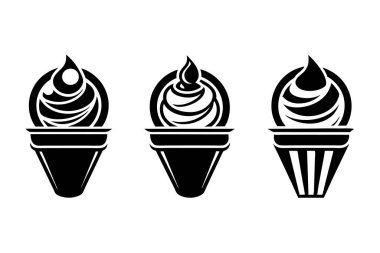 Simple Black and White Ice Cream Cone Icons clipart