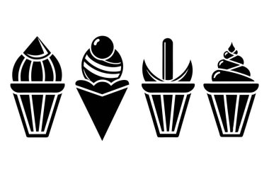 Simple Black and White Ice Cream Cone Icons clipart