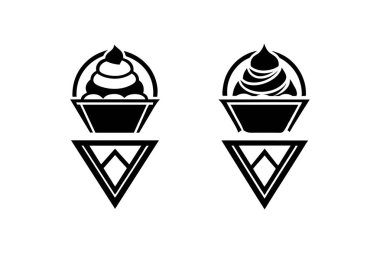 Simple Black and White Ice Cream Cone Icons clipart