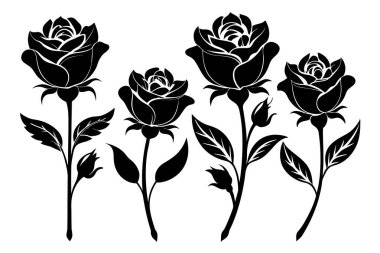 Elegant Black Silhouette Roses and Flowers clipart