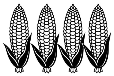 Three Black and White Corn Cob Silhouettes clipart