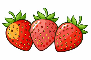 Pembe arka planda üç karikatür çileği.