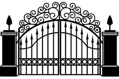 Ornate Black and White Decorative Cemetery Gate clipart