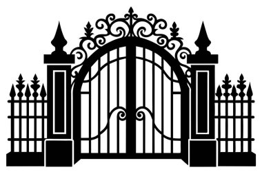 Ornate Black and White Decorative Cemetery Gate clipart