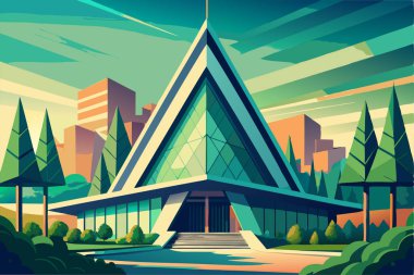 Futuristic Triangular Homes in a Vibrant Cityscape clipart