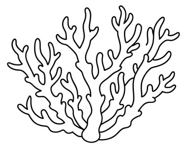 Black and white line drawing of a coral reef branch. clipart