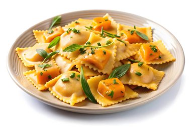 Lezzetli Kremalı Balkabağı Ravioli Tabağı Servis Etmeye Hazır