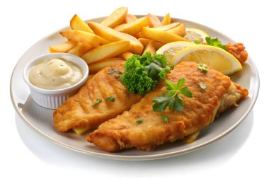 Lezzetli balık ve patates kızartması servise hazır.