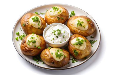 Lezzetli fırında patates ve kremalı sos.
