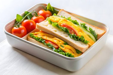Taşınabilir beslenme çantasında nefis yumurtalı sandviç.