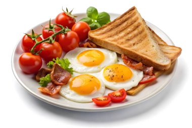 Yumurtalı Lezzetli Kahvaltı Tabağı, Pastırma, Tost ve Domates