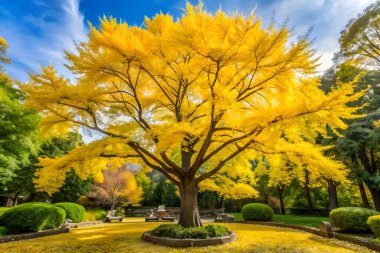 Güz Bahçesinde Büyüleyici Ginkgo Ağacı