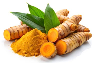 Taze zerdeçal kökü ve pudrası, sağlıklı ve Aromatik