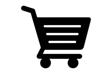 Beyaz arkaplanda siyah alışveriş arabası simgesi