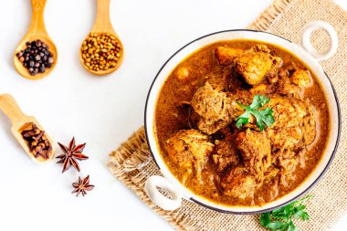 Indian Goan Chicken Curry, Chicken Xacuti Top Down Close-Up Photo clipart