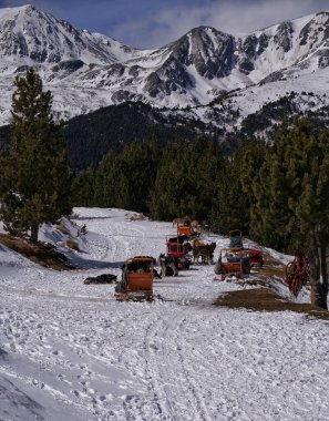 Bir grup kar küreme aracı kara park etmiş.