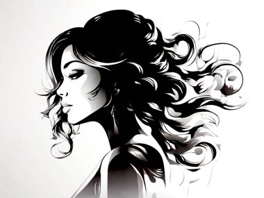 Beyaz arkaplanı olan siluet vektörlü güzel kız 