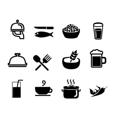 Bir kaşık ve çatal ikonu seti. Kaşık, Çatal, Cam ve Bıçak Simgesi Vektörü. Restoran Simgesi