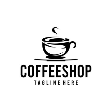 Kahve fincanı amblemi logosu, kafe için, lezzetli sıcak içecekler, fincan sembolü.
